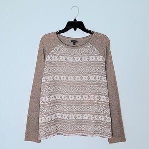 Talbots Heather Brown Embroidered Fair Isle Front Pullover Sweater